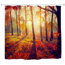Polyester Fabric Shower Curtain, Autumn Fall Forest Sunshine Print Waterproof and Mildew Resistant and 72 x 72 Inch Bath Curtains, Gold Red and Brown(Sunshine Forest) 